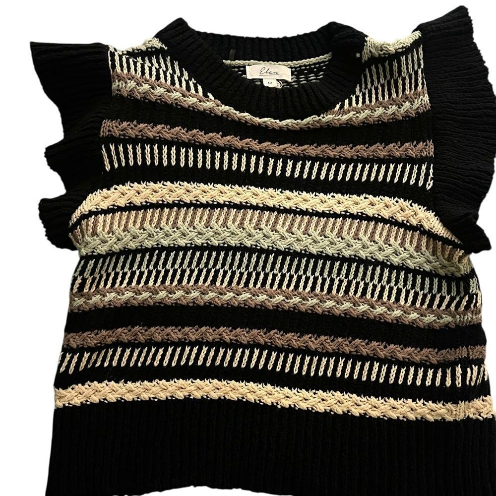 Elan black, gray, cap sleeve textured ruffle pullover knit sweater vest
